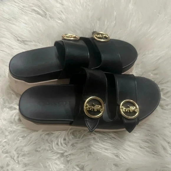 Beautiful Coach Black Gable Slides Sandals Sz 5 - Picture 1 of 7